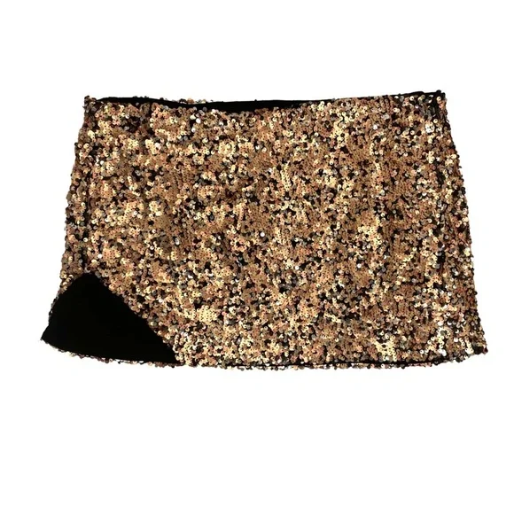 NWT Free People Annalise Sequin Slit Hem Gold Mini Skirt Size 10 - Picture 4 of 13